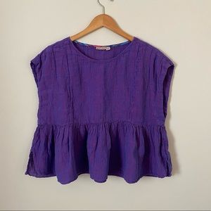 Anthropologie Holding Horses Linen Babydoll Top size M Purple